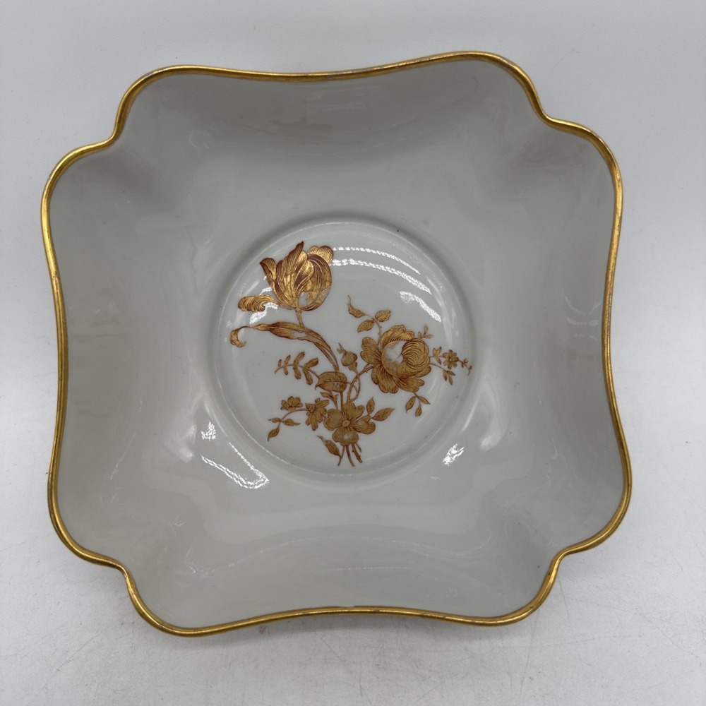 Vintage Limoges France Catchall Bowl 6" Wide Gold Trim Wavy Rim